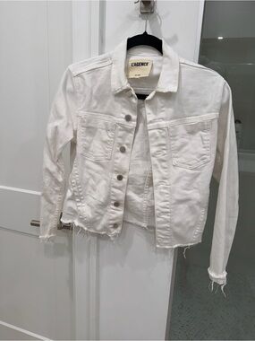 L'AGENCE Women's White Distressed Denim Jacket Size Small